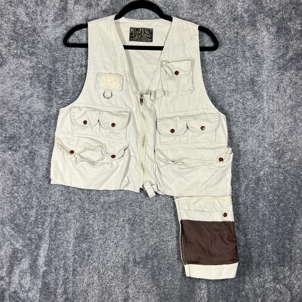 Vintage Crown Fishing Vest Mens Medium Beige Cotton Pockets Hong Kong Outdoor